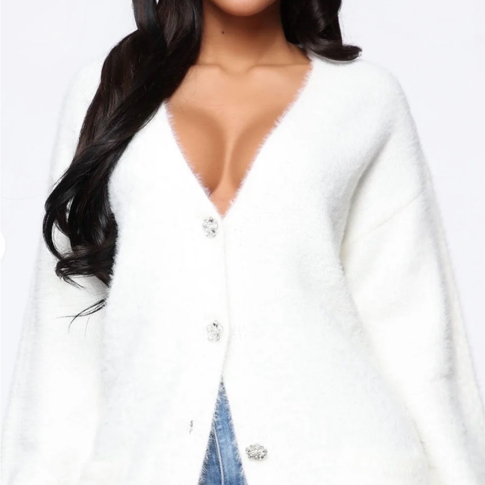 Fashion Nova White Fuzzy Cardigan